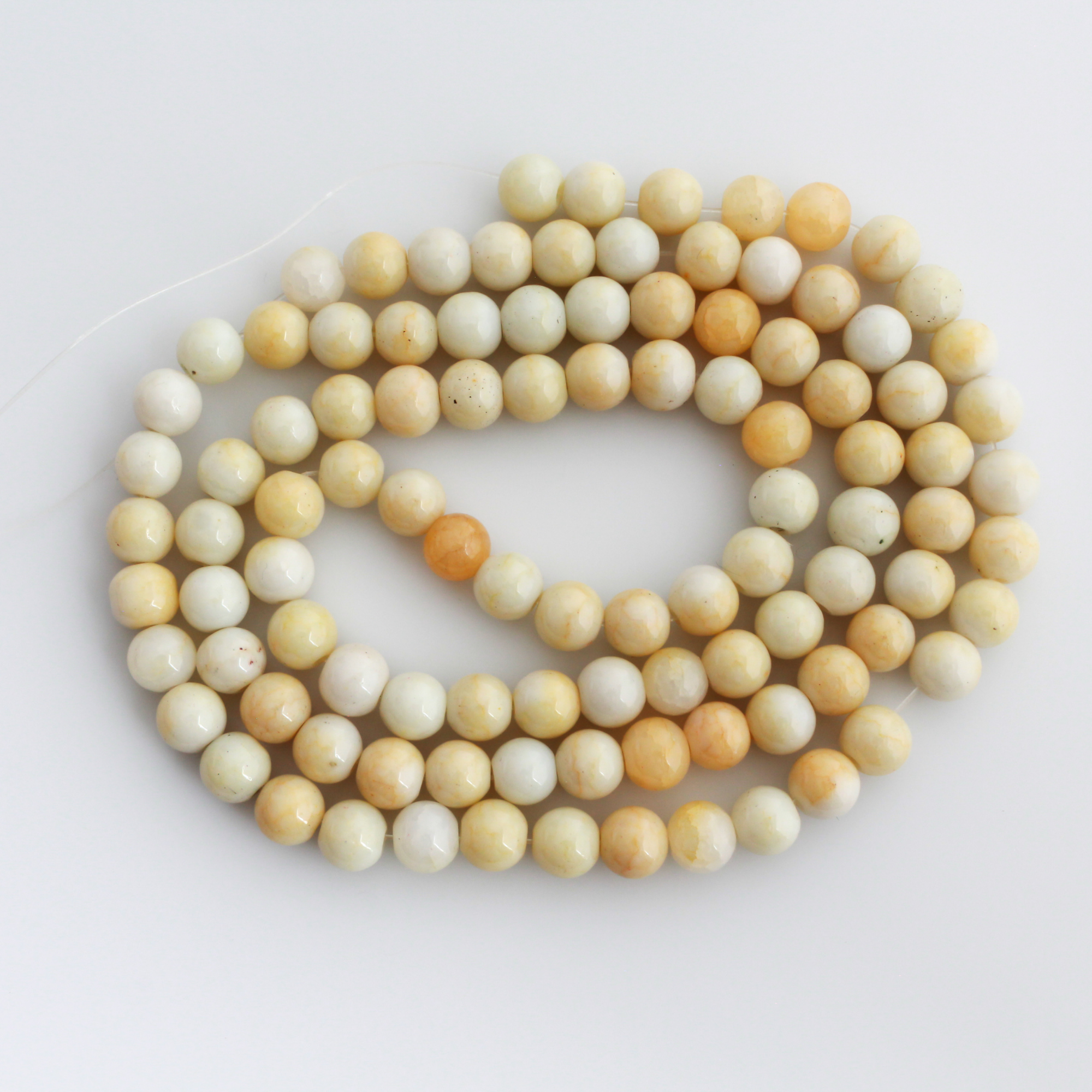 Opaque Cream and Beige Crackle Glass Beads 8mm Round - One Strand, about 104pcs/strand