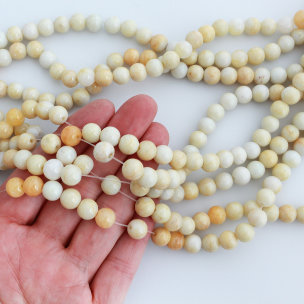 Opaque Cream and Beige Crackle Glass Beads 8mm Round - One Strand, about 104pcs/strand