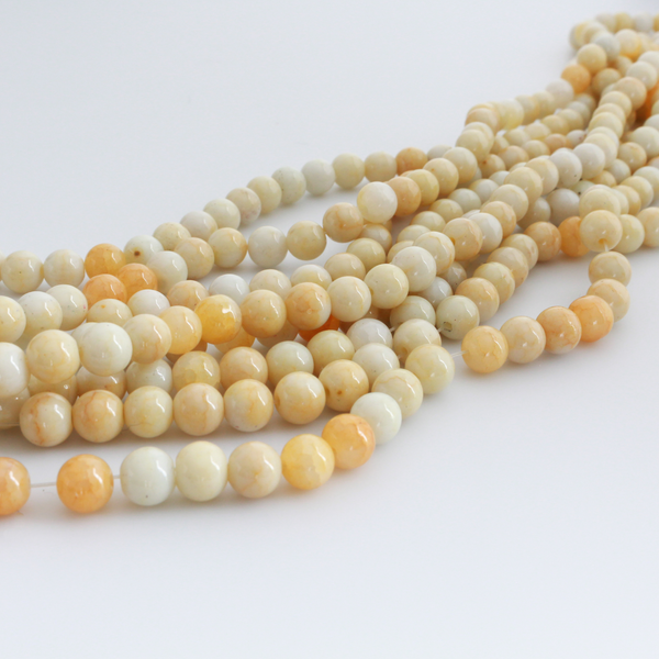 Opaque Cream and Beige Crackle Glass Beads 8mm Round - One Strand, about 104pcs/strand