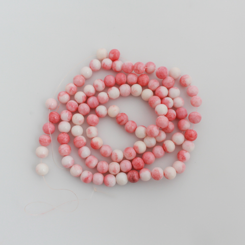 Opaque Pink and White Marbled Crackle Glass Beads 8mm Round - One Strand, about 104pcs/strand