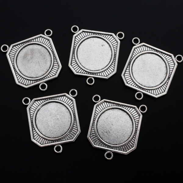 Silver Rosary Centerpiece Blank Bezel Trays - Fits 22mm Round Cabochon, 5pcs