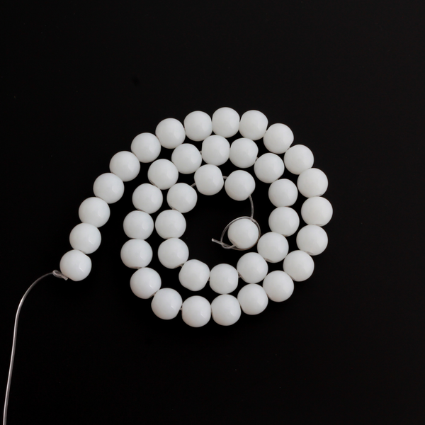 Opaque White Glass Round Beads Strand - Grade AA, 8mm Beads on 12" Strand, about 40pcs/strand