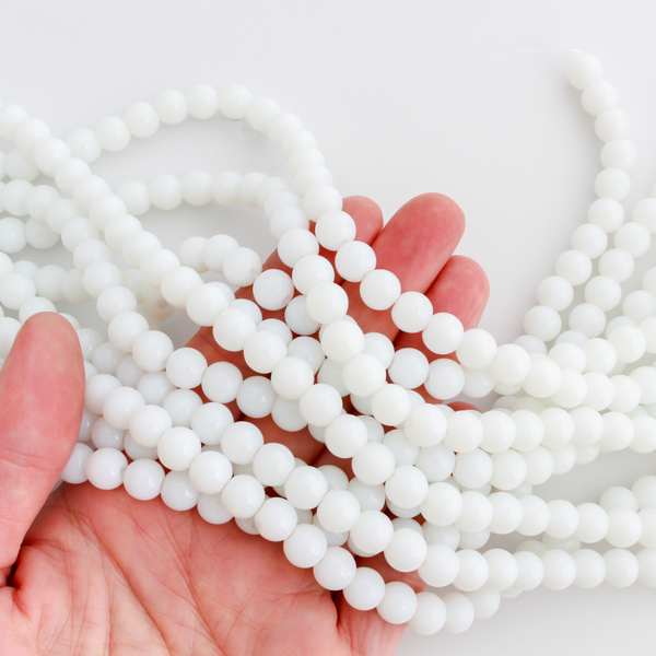 Opaque White Glass Round Beads Strand - Grade AA, 8mm Beads on 12" Strand, about 40pcs/strand