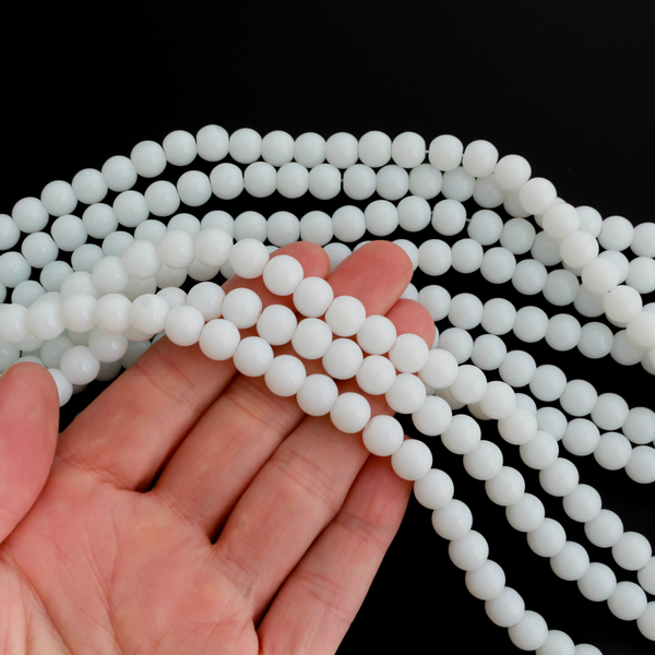 Opaque White Glass Round Beads Strand - Grade AA, 8mm Beads on 12" Strand, about 40pcs/strand