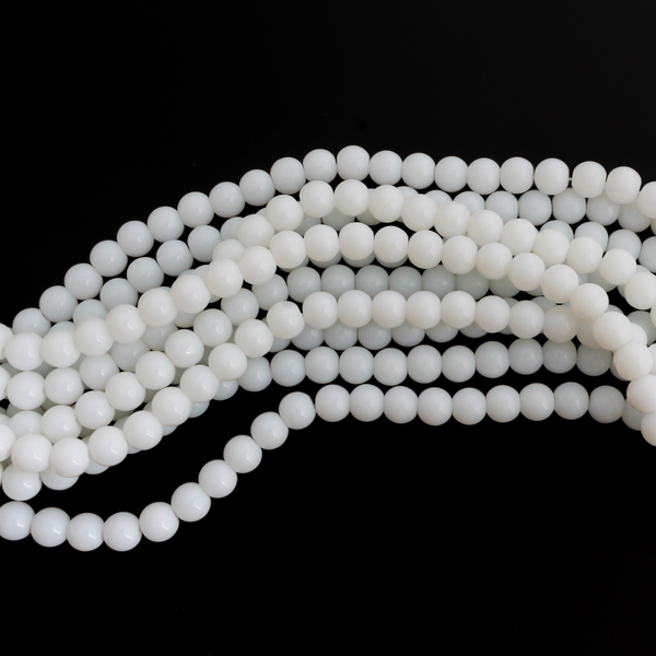 Opaque White Glass Round Beads Strand - Grade AA, 8mm Beads on 12" Strand, about 40pcs/strand