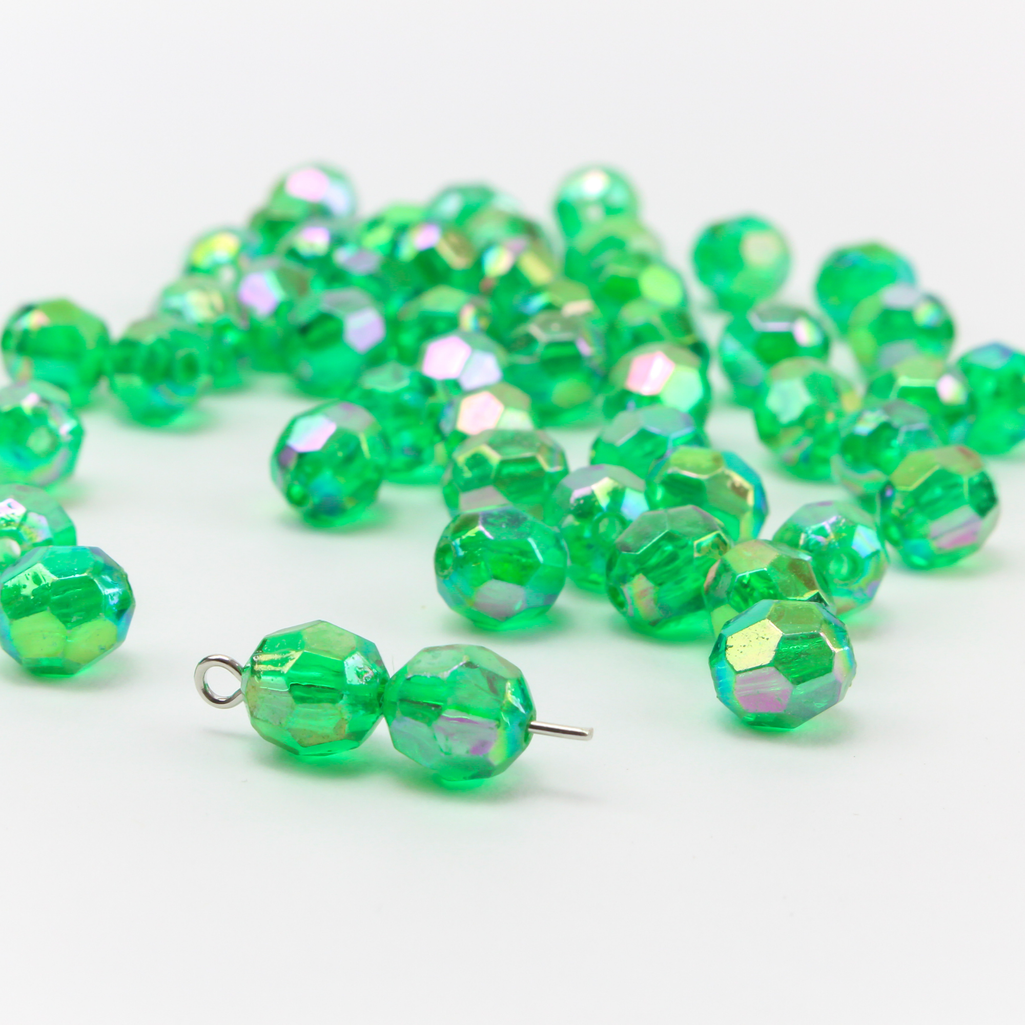Bead, iridescent glass, translucent matte clear, 8mm round. Sold