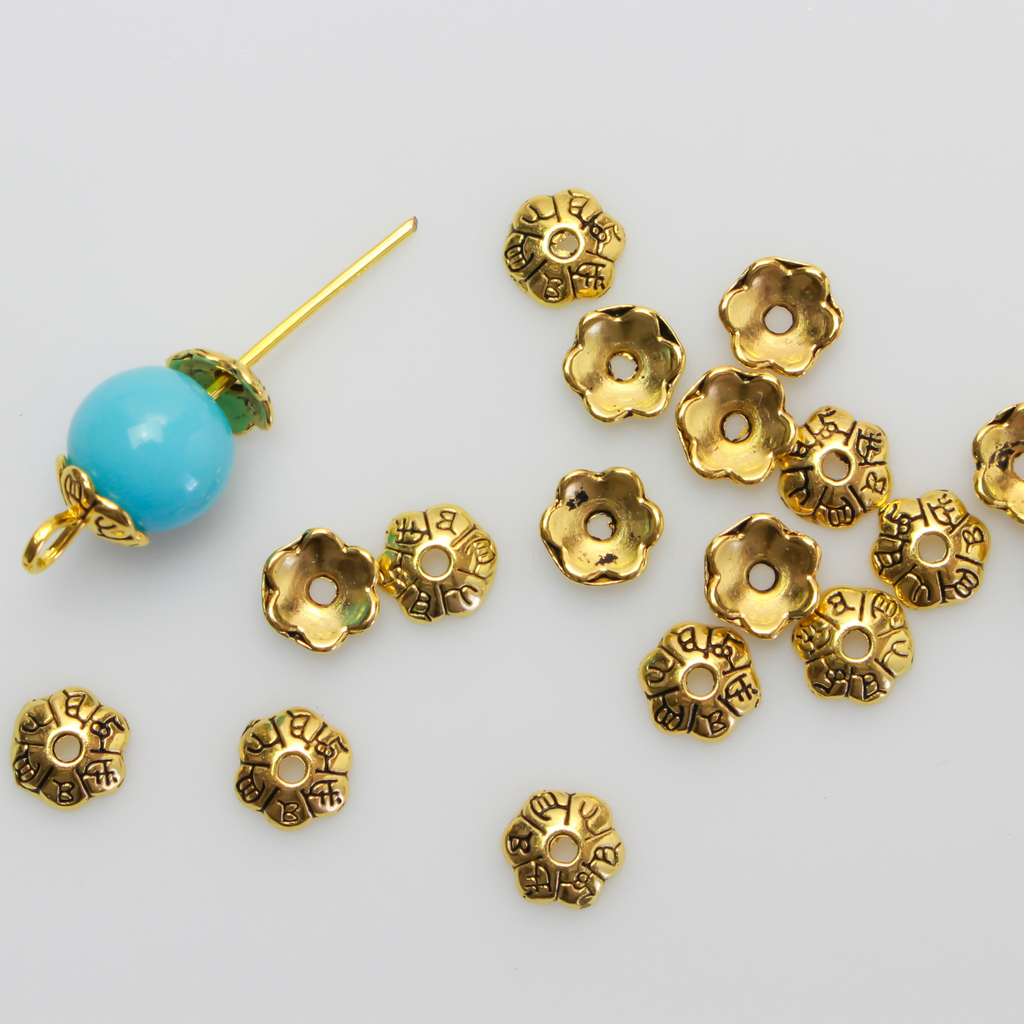 Gold Flower Bead Caps 6mm in diameter (Fit beads 6-10mm) Sold in