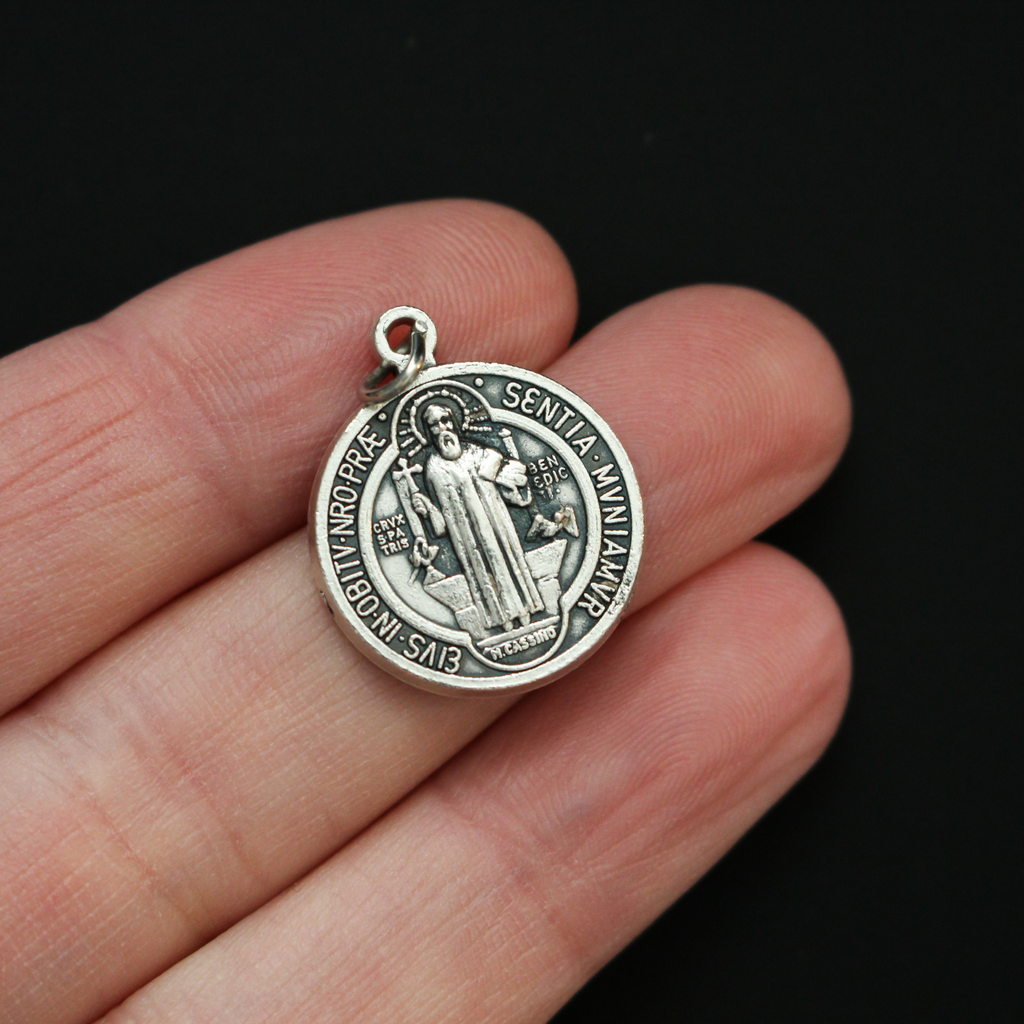 7 - St. Benedict Pewter Medal Statue - Archabbey Gifts